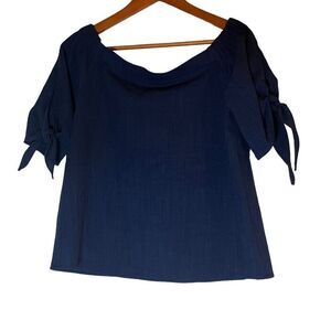 Olivia Grey Navy Blue Off the Shoulder Top